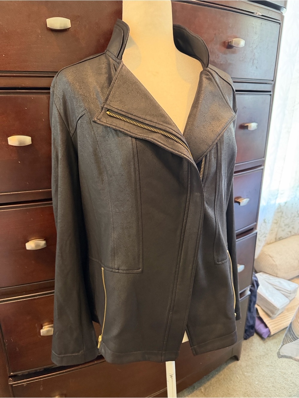 NWOT Clara Sun Woo liquid leather signature Black Moto Jacket size 1X - Picture 5 of 12